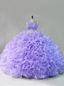 Fashion Lavender Sleeveless Floor Length Beading Lace Up Sweet 16 Quinceanera Dress