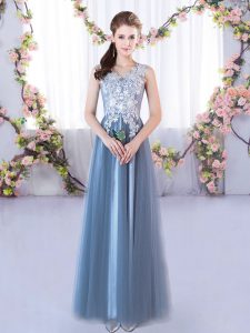 Clearance V-neck Sleeveless Lace Up Dama Dress for Quinceanera Blue Tulle