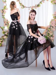 Custom Design Short Sleeves High Low Appliques Vestidos de Damas with Black
