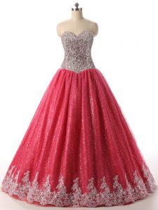 Super Floor Length Ball Gowns Sleeveless Coral Red Quince Ball Gowns Lace Up