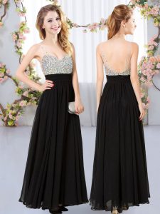 Black Quinceanera Court Dresses Prom and Party and Wedding Party with Beading V-neck Sleeveless Backless