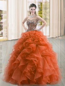 Rust Red Sleeveless Beading and Ruffles Floor Length Quinceanera Gowns