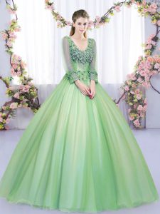 Green Lace Up Sweet 16 Dress Lace and Appliques Long Sleeves Floor Length