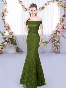 Sleeveless Floor Length Lace Up Quinceanera Court Dresses in Olive Green with Lace