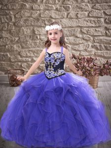Purple Sleeveless Tulle Lace Up Little Girls Pageant Dress for Party and Wedding Party
