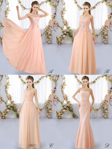 Luxurious Lace Quinceanera Court Dresses Peach Lace Up Sleeveless Floor Length