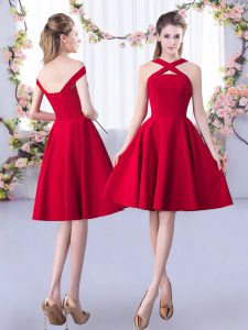 Ruching Dama Dress Red Zipper Sleeveless Knee Length