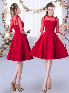 Elegant Red Half Sleeves Knee Length Ruching Zipper Court Dresses for Sweet 16