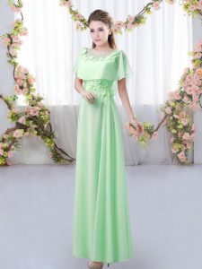 Attractive Green Short Sleeves Chiffon Zipper Dama Dress for Prom and Party and Wedding Party