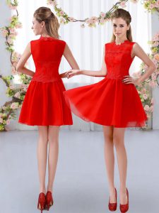 Custom Fit Mini Length Empire Sleeveless Red Damas Dress Zipper