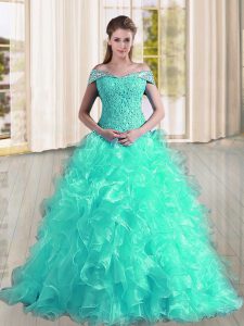 Sleeveless Sweep Train Lace Up Beading and Lace and Ruffles Sweet 16 Dresses