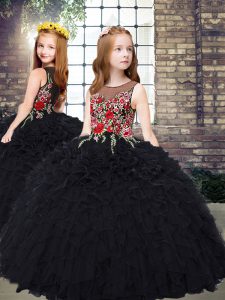 Most Popular Sleeveless Embroidery and Ruffles Zipper Pageant Dress for Girls