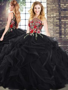 Glamorous Scoop Sleeveless 15 Quinceanera Dress Embroidery and Ruffles Zipper