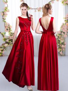Dynamic Red Backless Vestidos de Damas Beading and Appliques Sleeveless Floor Length