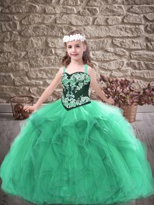 Graceful Tulle Straps Sleeveless Lace Up Embroidery and Ruffles Pageant Dress for Teens in Turquoise