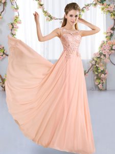 Discount Peach Empire Chiffon Scoop Sleeveless Lace Floor Length Lace Up Court Dresses for Sweet 16