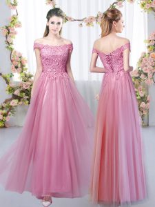 Beauteous Floor Length Empire Sleeveless Pink Court Dresses for Sweet 16 Lace Up