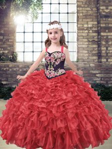 Cheap Organza Sleeveless Floor Length Pageant Dress for Teens and Embroidery and Ruffles