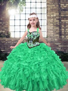 Straps Sleeveless Lace Up Kids Formal Wear Green Organza