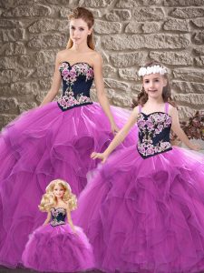 Exceptional Purple Sweetheart Lace Up Beading and Embroidery 15 Quinceanera Dress Sleeveless