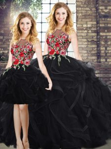 Sleeveless Floor Length 15 Quinceanera Dress and Embroidery and Ruffles