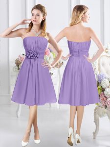 Custom Designed Lavender Strapless Zipper Ruching and Hand Made Flower Quinceanera Court of Honor Dress Sleeveless