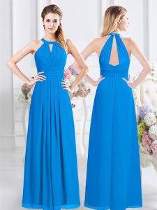 Halter Top Ruching Court Dresses for Sweet 16 Baby Blue Zipper Sleeveless Floor Length