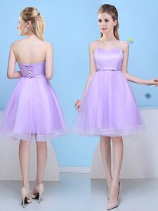 Discount Knee Length Lavender Quinceanera Dama Dress Sweetheart Sleeveless Lace Up