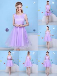 Great Lavender Lace Up Scoop Bowknot Quinceanera Dama Dress Tulle Sleeveless