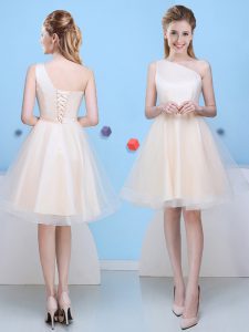 Modern Champagne Quinceanera Dama Dress Prom and Party with Bowknot One Shoulder Sleeveless Lace Up