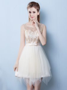 New Arrival Scoop Sequins Asymmetrical A-line Sleeveless Champagne Dama Dress for Quinceanera Lace Up