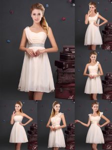Cute Champagne Zipper Ruffles and Sequins and Ruching and Bowknot and Hand Made Flower Dama Dress for Quinceanera Chiffon Sleeveless