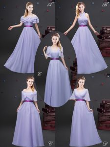 Lavender Zipper Off The Shoulder Ruffled Layers and Ruching and Belt Court Dresses for Sweet 16 Chiffon Sleeveless