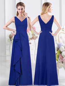 Floor Length Zipper Dama Dress for Quinceanera Royal Blue for Prom and Party and Wedding Party with Ruffles and Ruching