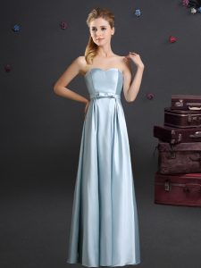 Chic Light Blue Zipper Dama Dress for Quinceanera Bowknot Sleeveless Floor Length