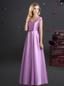 Lilac Off The Shoulder Neckline Bowknot Quinceanera Court of Honor Dress Cap Sleeves Zipper