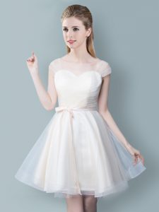 Latest Straps Champagne Cap Sleeves Tulle Zipper Vestidos de Damas for Prom and Party and Wedding Party