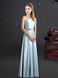 Fantastic One Shoulder Light Blue Sleeveless Elastic Woven Satin Zipper Quinceanera Court Dresses for Prom and Party and Wedding Party