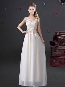 Cheap Floor Length White Dama Dress V-neck Sleeveless Zipper