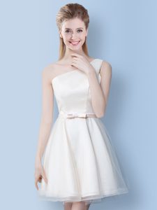 Sexy One Shoulder Sleeveless Tulle Dama Dress Bowknot Lace Up