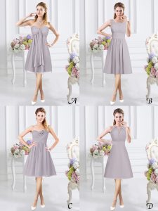Grey Chiffon Side Zipper Sweetheart Sleeveless Knee Length Court Dresses for Sweet 16 Lace and Ruching and Hand Made Flower