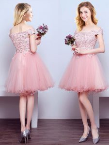 Sophisticated Off the Shoulder Tulle Sleeveless Mini Length Quinceanera Dama Dress and Beading and Lace