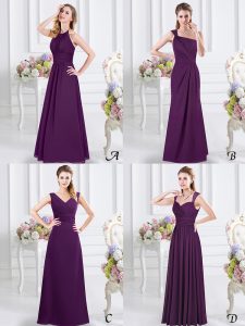 Chiffon Halter Top Sleeveless Lace Up Lace and Ruching Damas Dress in Purple
