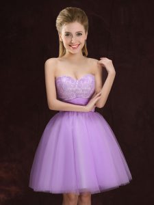 On Sale Lilac Dama Dress Prom and Party and Wedding Party with Lace and Ruching Sweetheart Sleeveless Lace Up