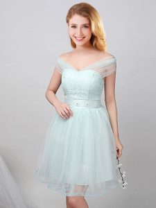 High End Off the Shoulder Short Sleeves Lace and Appliques and Belt Lace Up Dama Dress