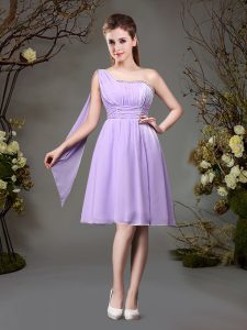 High Quality One Shoulder Mini Length Empire Sleeveless Lavender Court Dresses for Sweet 16 Zipper