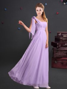 Custom Design Lavender Empire Chiffon One Shoulder Sleeveless Ruching Floor Length Zipper Quinceanera Court Dresses