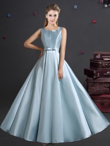 Suitable Light Blue Quinceanera Dama Dress Prom and Party and Wedding Party with Bowknot Straps Sleeveless Zipper