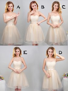 New Arrival Champagne Lace Up Off The Shoulder Lace and Appliques and Belt Quinceanera Court Dresses Tulle Sleeveless