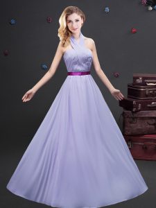 Noble Halter Top Sleeveless Zipper Quinceanera Court Dresses Lavender Chiffon